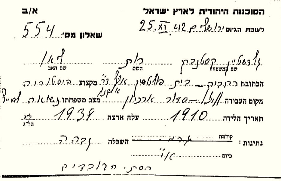 רישום לשכת הגיוס על שם רות גלדשטיין־קסטנברג, 1942